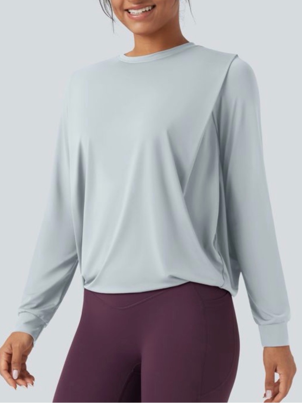 Halara Yoga Sports Top Frost Veil Large 12 14 Long Sleeve UPF50 Ruched